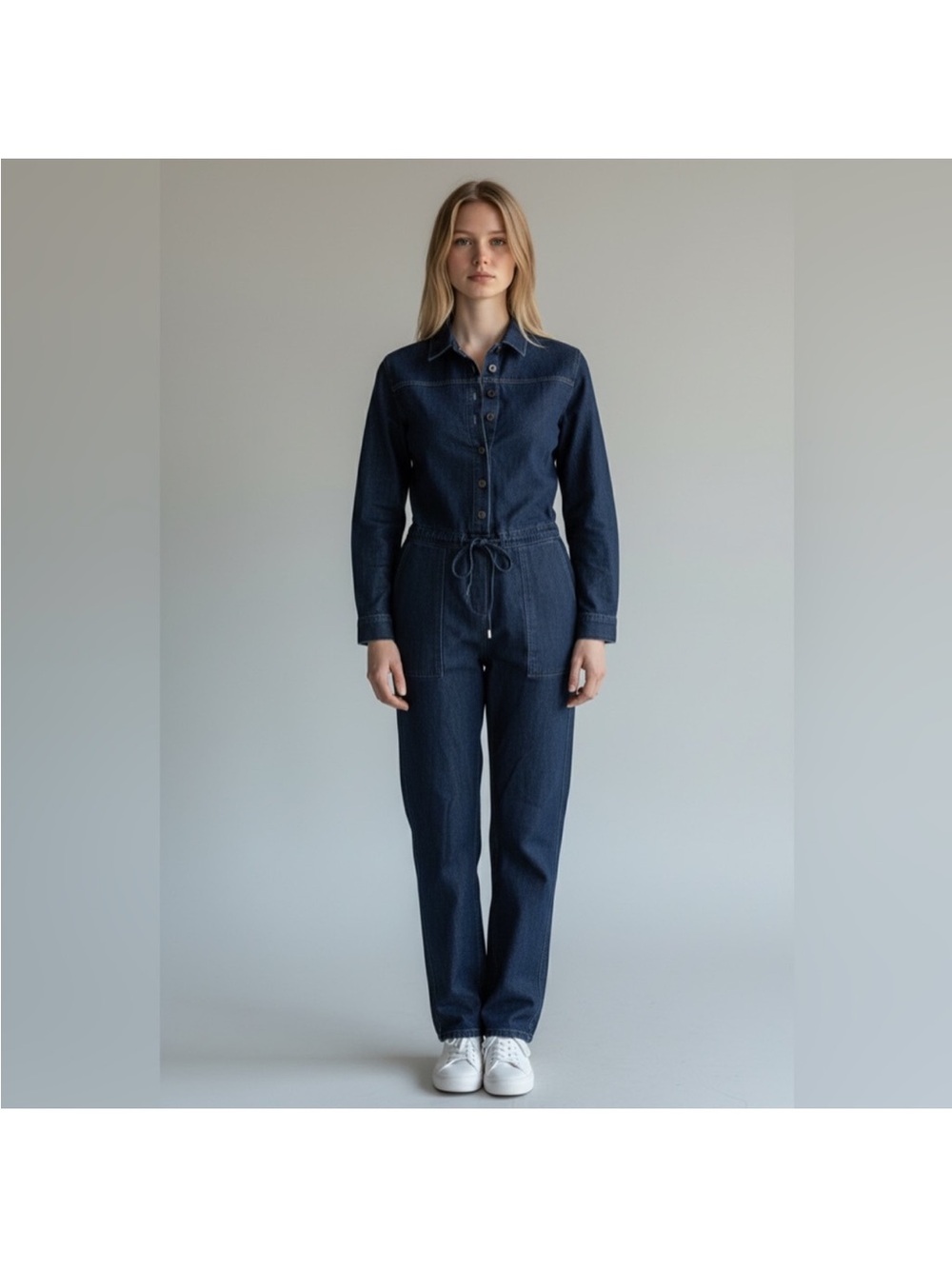Violet Heart denim blue long sleeve button front utility jumpsuit size small